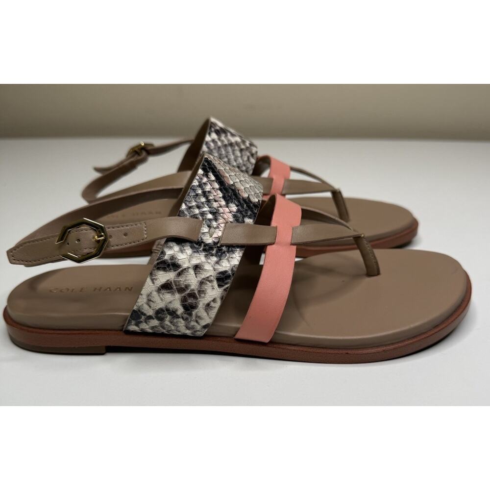 Cole Haan Finley Grand Sandal Beige Multi Python Print Thong Slingback Buckle